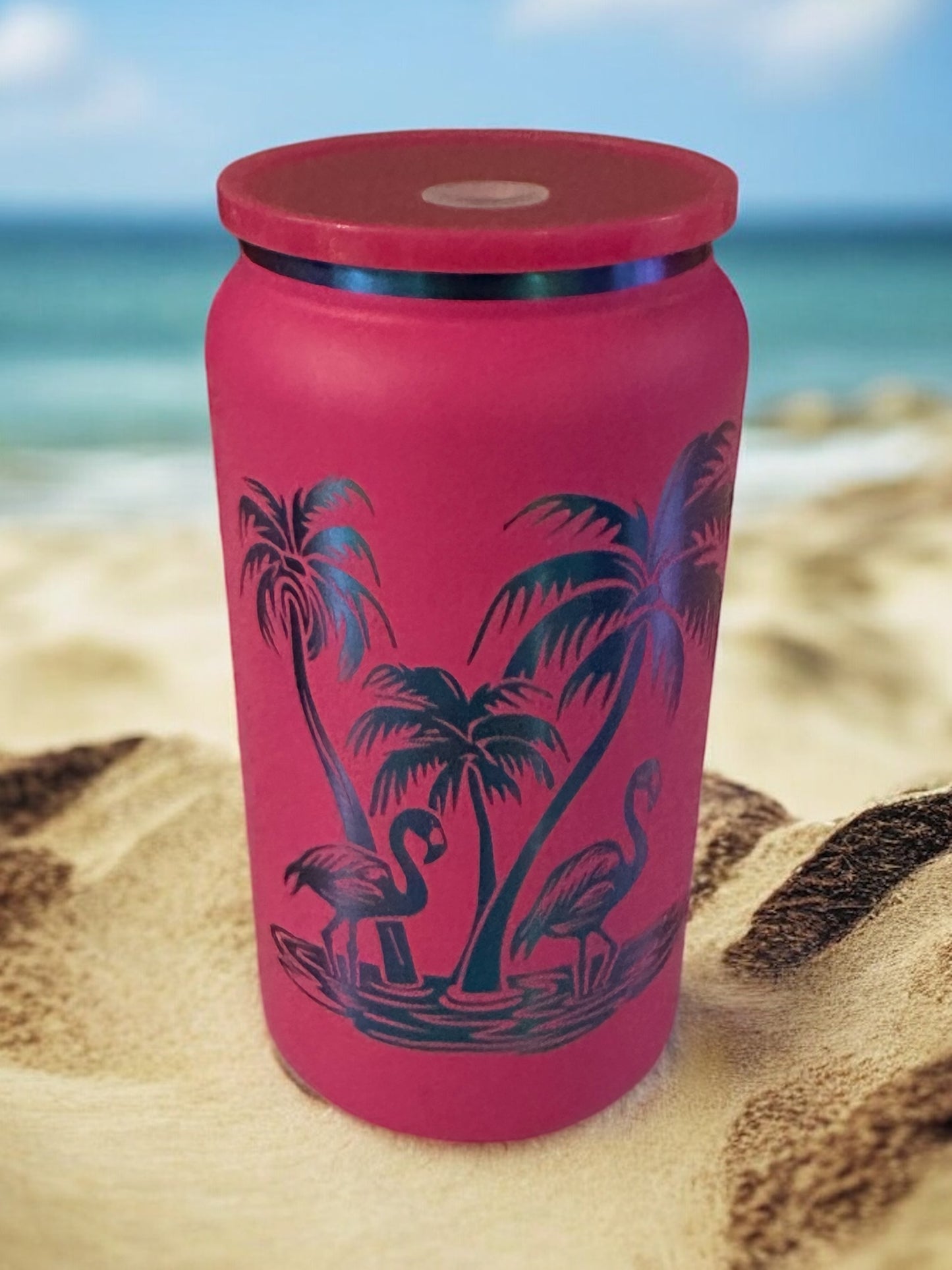 Thermos beker met rietje “flamingo”