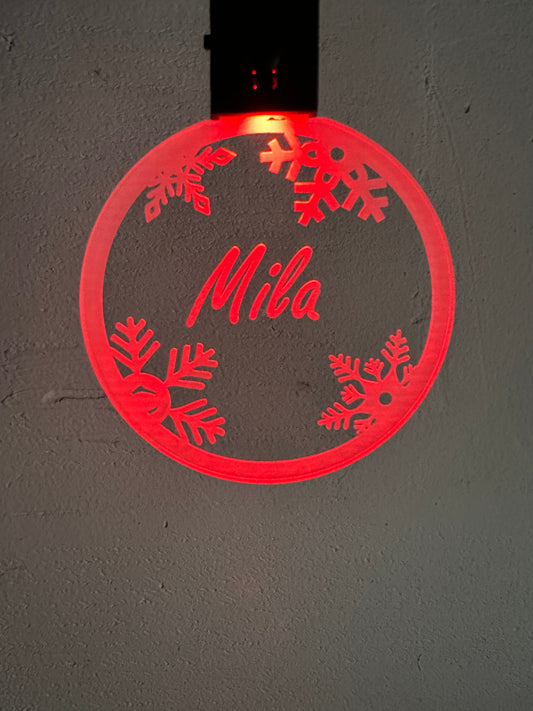 Led kerstbal met naam Speksnijder Laser Service