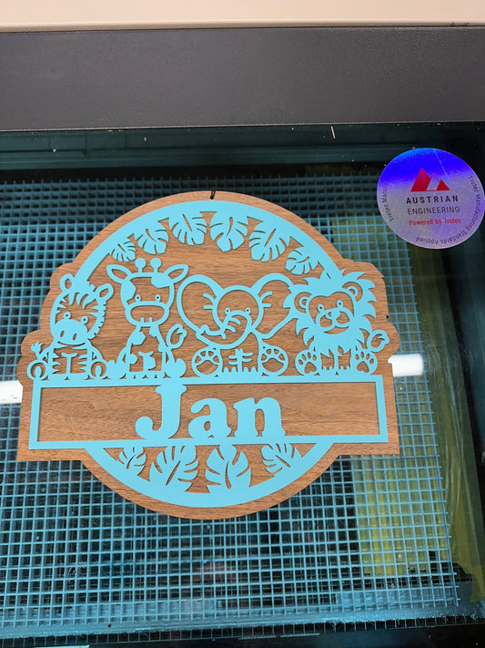 Naamcirkel met Jungle Dieren Speksnijder Laser Service