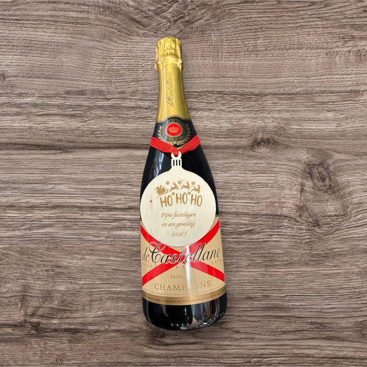 Gepersonaliseerde Gegraveerde Kerstbal voor Wijn, Champagne & Cadeaufles
