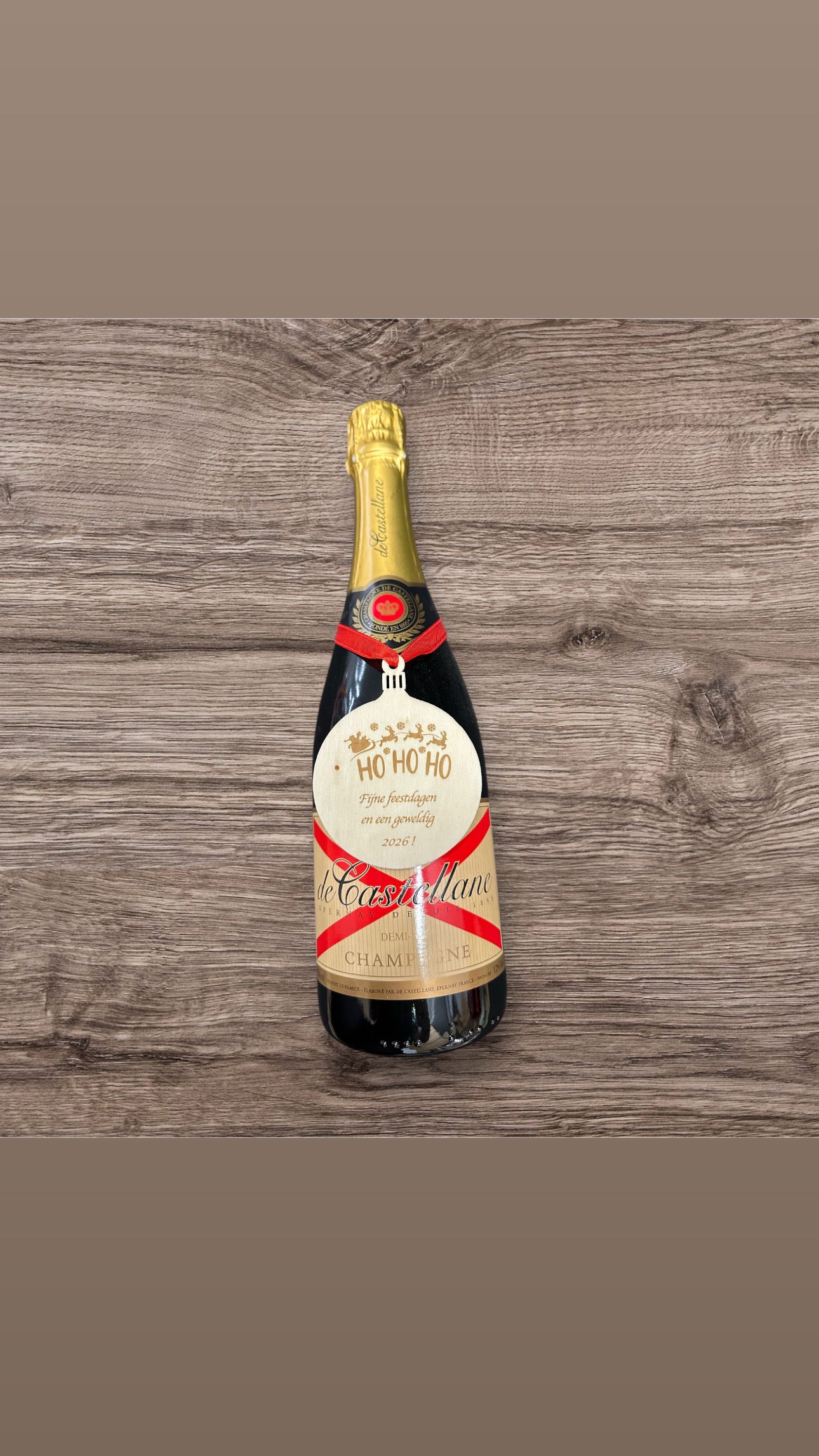 Gepersonaliseerde Gegraveerde Kerstbal voor Wijn, Champagne & Cadeaufles